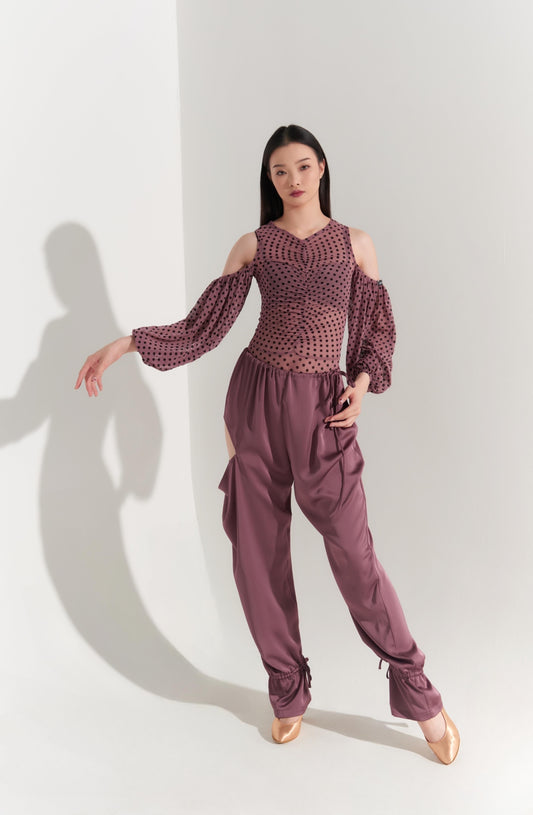 DQ-W18 マットサテンサイドオープン裾絞りパンツ