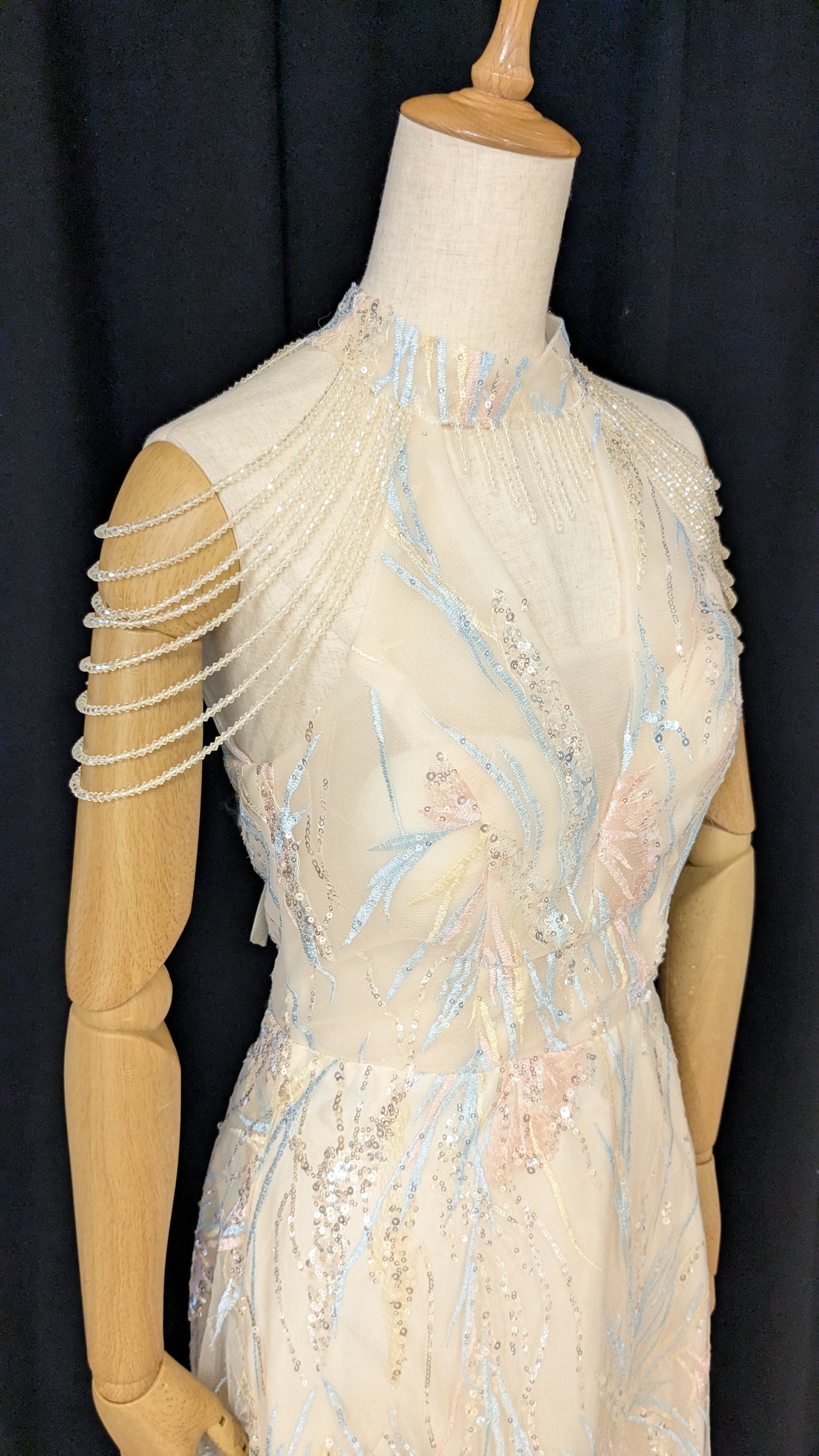 DQ-E7 ビーズチェーン付き刺繍スパンコール