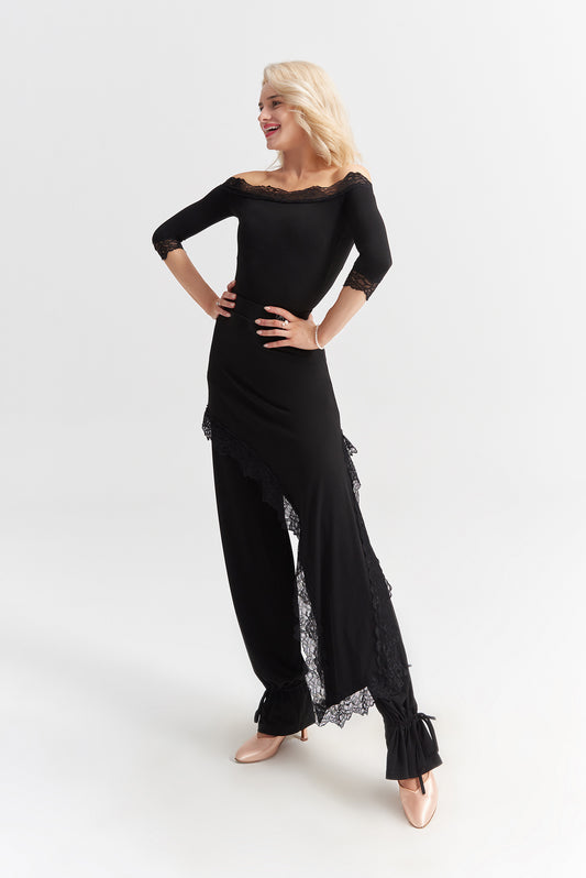 DQ-1023 オーバースカート付き裾絞りパンツ