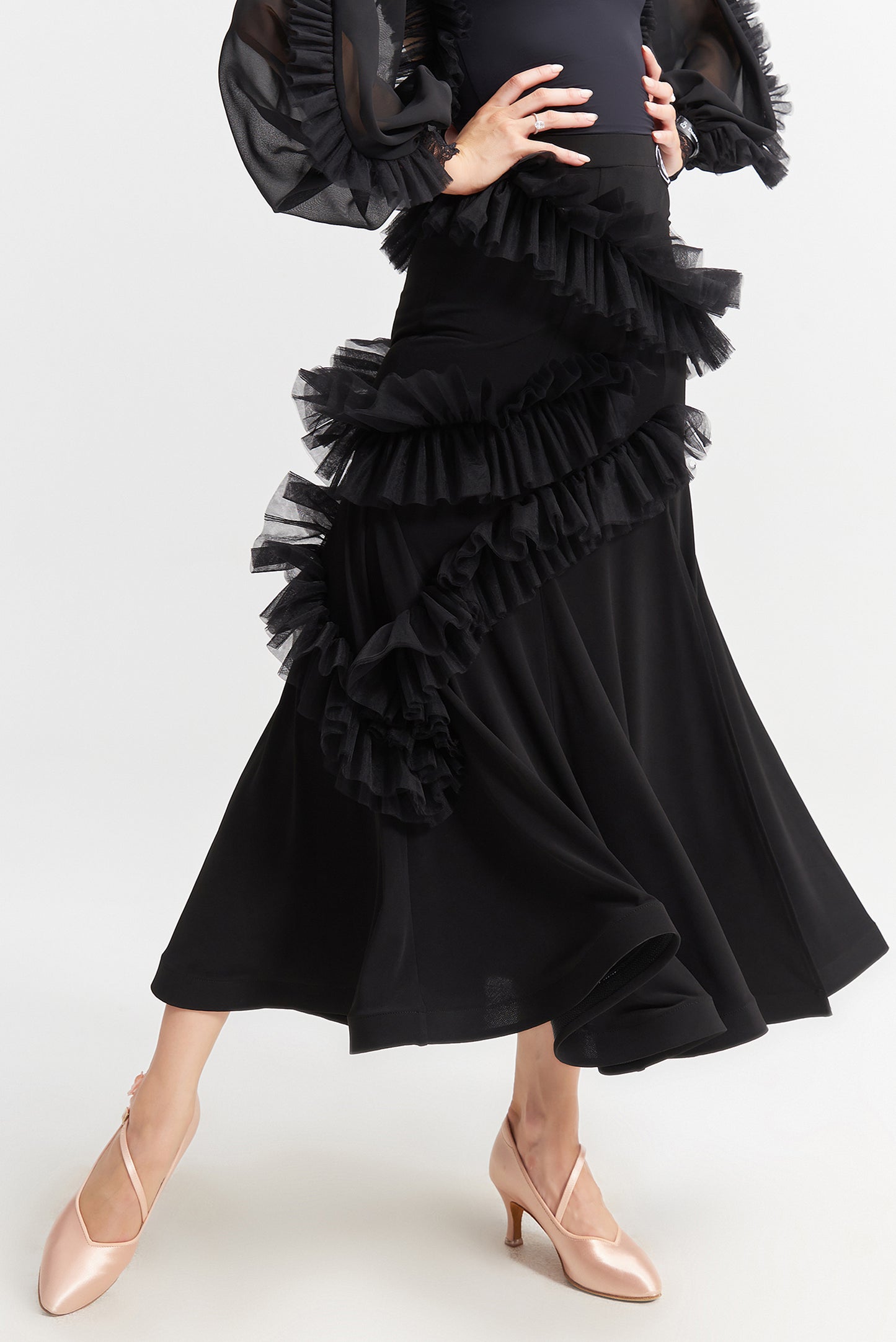DQ-1028 スリットチュールフリルスカート
