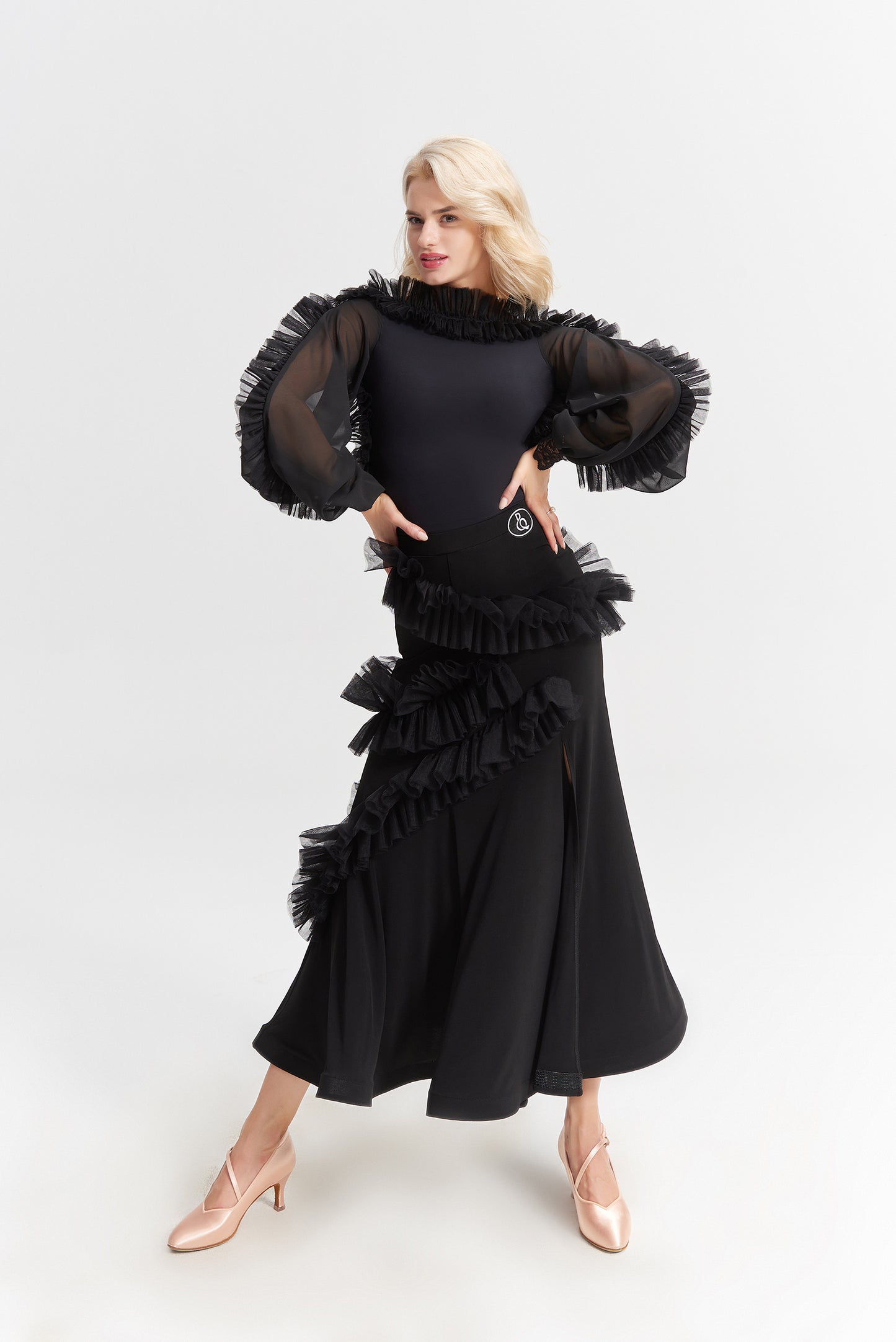 DQ-1028 スリットチュールフリルスカート